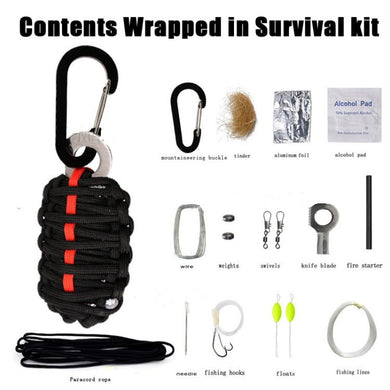 16 in 1 Emergency Tools Paracord Survival Kit - Black