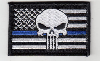 Punisher in USA Flag (B/W) Embroidered Patch Blue Line 3